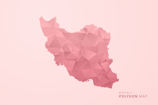 Iran, Islamic Republic of Map - Polygon Style Vector Illustration in Soft Pink Valentine Theme, Low Poly Geometric Design, Isolated on Pastel Background.