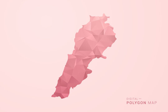 Lebanon Map - Polygon Style Vector Illustration in Soft Pink Valentine Theme, Low Poly Geometric Design, Isolated on Pastel Background.