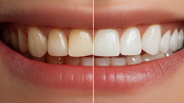 Before and After Teeth Whitening Treatment Closeup Showing Dental Transformation and Bright Smile