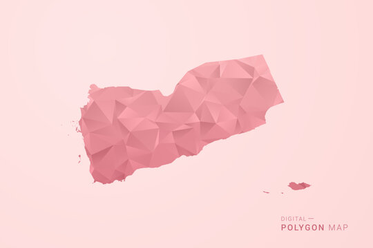 Yemen Map - Polygon Style Vector Illustration in Soft Pink Valentine Theme, Low Poly Geometric Design, Isolated on Pastel Background.