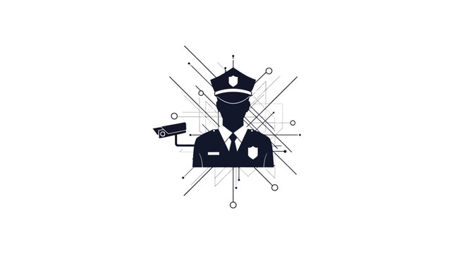 Vector illustration of a businessman in a security uniform with a badge and camera, symbolizing CISF Raising Day and appreciation for Indian security forces, in a graphic design concept