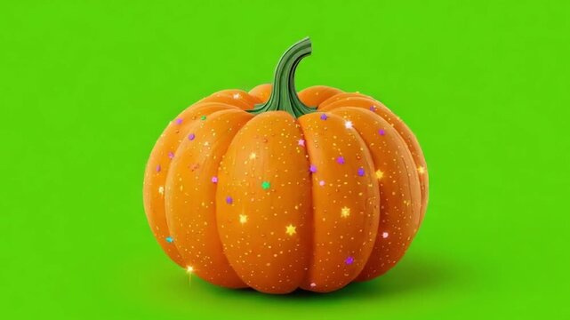 Bright Orange Pumpkin Isolated on Green Background