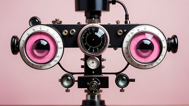 Closeup vintage pink optometer (phoropter)(Eyes exam equipment)