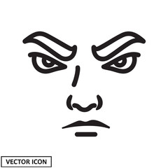Fototapeta premium A stern-looking face with furrowed eyebrows and a serious expression is depicted in a simple vector illustration.