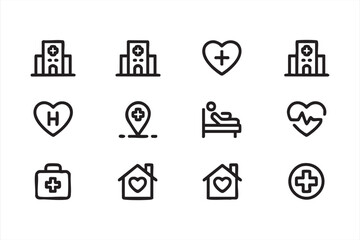 Fototapeta premium Health Clinic and Patient Care Outline Icons in Minimal Vector Style