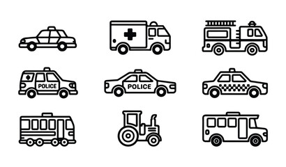 Emergency rescue transport vehicle icons set with police car ambulance fire truck and bus © MDABDUR