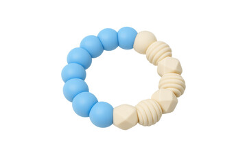 Obraz premium Silicone baby teether sensory ring with blue and cream beads