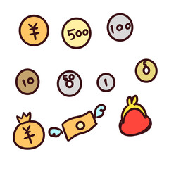 シンプルなお金とお財布の手描きアイコンセット