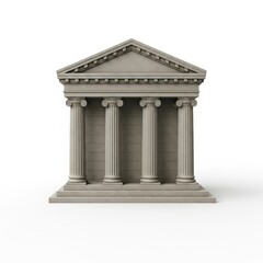 Obraz premium Classical Temple Facade 3D Render Isolated on White Background Symbolizing Law and Finance