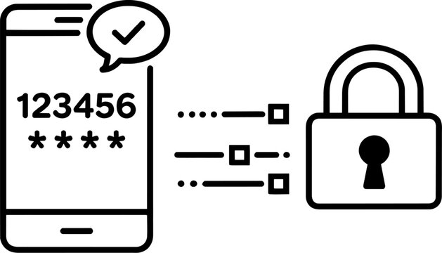 Two-Factor Authentication Minimalist Icon - Mobile OTP Security and Secure Login Line Art Illustration