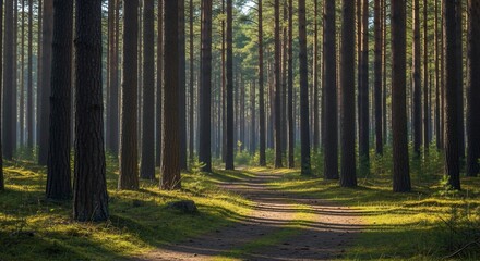 Obraz premium Forest pathway sunlight