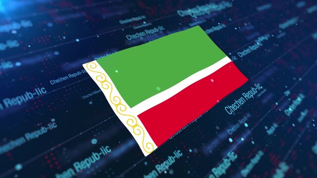 Chechen Repub-lic Flag Waving on Abstract Digital Background with Glowing Elements
