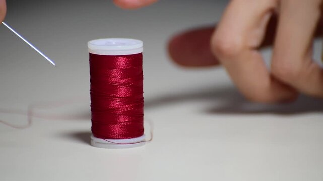 Red Thread Spool for Traditional Hand Sewing Craft