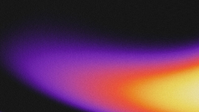Vibrant abstract gradient background with a smooth color transition from deep purple to fiery orange and bright yellow. Features a distinct grainy noise texture.