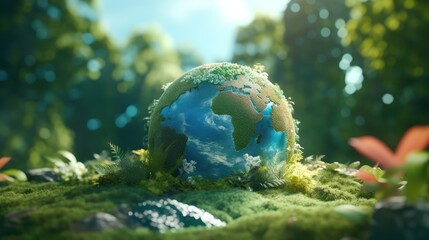 Witness our beautiful planet thriving, a vibrant miniature world blossoming with life and natural splendor.