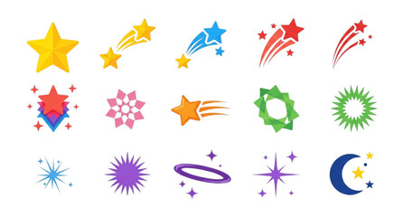 A colorful collection of star and celestial vector icons and illustrations © Morjina