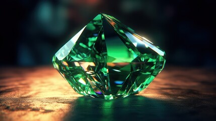 Witness the captivating brilliance of a perfectly faceted green gemstone, glowing with unparalleled allure.