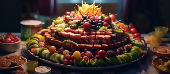 Indulge in a visual feast of color and flavor with this bountiful, perfectly arranged party platter.