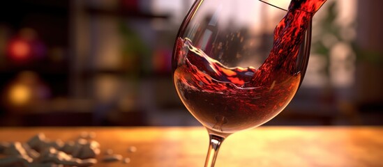 Experience the captivating cascade of rich red wine, perfectly poised in a moment of liquid artistry and elegance.