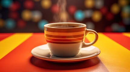 Experience the warm embrace of a freshly brewed cup amidst a splash of vibrant color.