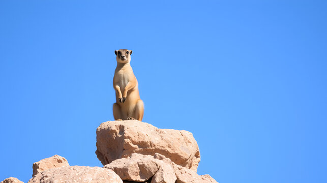 Rock hyrax on kopje beneath blue sky