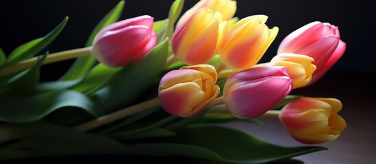 Experience the delicate beauty and vibrant colors of spring with this stunning tulip arrangement.