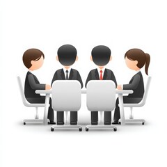 Professional Business Meeting with Four Cartoon Characters at Table