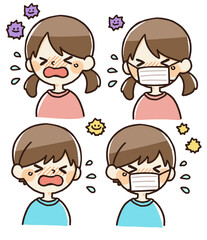花粉症、風邪の子供のイラスト