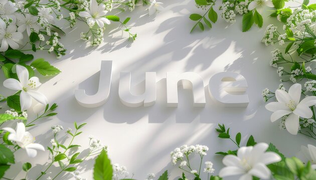 6月 初夏 白花 ナチュラル JUNE 立体文字 素材
