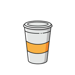 White Disposable Coffee Cup with Orange Band Vector Illustration