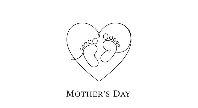 A minimalist illustration of a heart with baby feet for mother's day