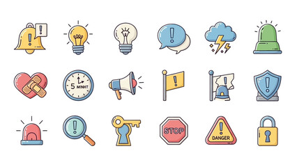 Fototapeta premium Collection of Icons Representing Alert and Warning.