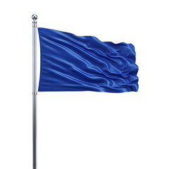 A blue flag waving on a silver pole against a black background on transparent background