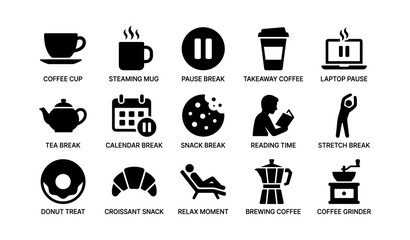 Coffee break icons collection: relax, snack, and refresh work routine