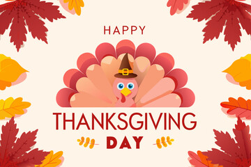 Naklejka premium A cheerful thanksgiving turkey illustration with colorful autumn leaves