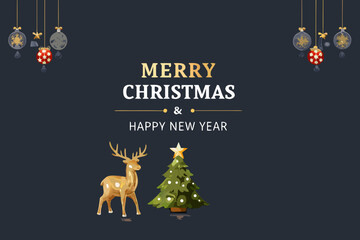 Festive christmas and new year greeting with reindeer and ornaments © bashanti