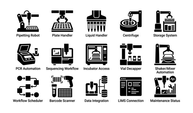 Advanced laboratory equipment icons for workflow automation and efficiency