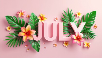 7月 夏 南国花 トロピカル JULY 立体文字