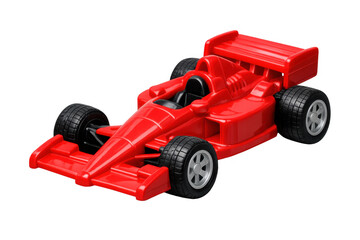 Red toy racing car on transparent background