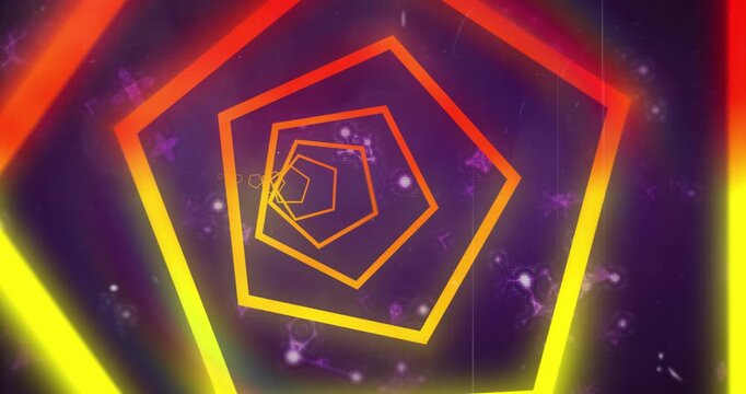 Gradient pentagons rotating, pulsing while camera zooming inward, forming spiral for graphic design