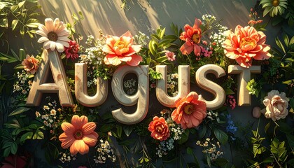8月 真夏 夏花 AUGUST 花装飾 立体文字