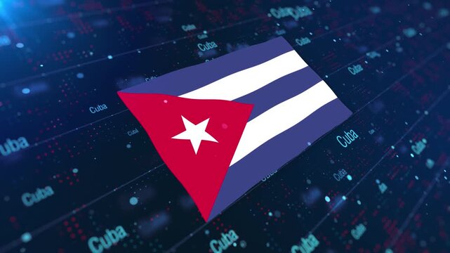Cuba Flag Waving on Abstract Digital Background with Glowing Elements