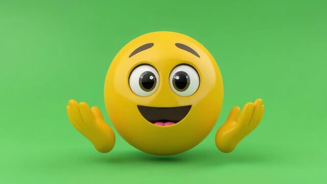 Funny 3D Smiley Emoji Shrugging on Green Screen