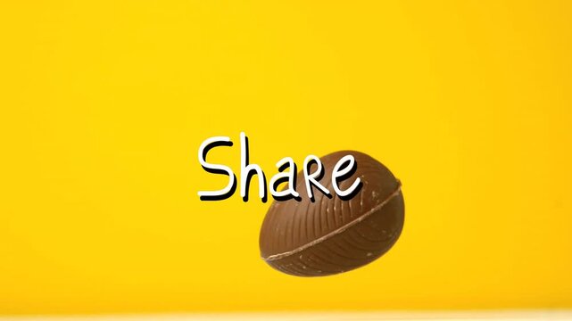 After Share appearing chocolate entering right rotating over word arrows radiating product reveal