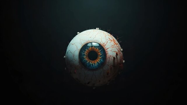 Creepy Realistic Eyeball in Dark Surreal Scene