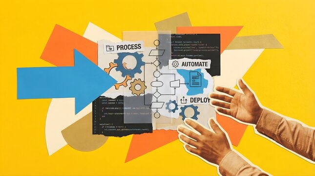 Business Process Automation Concept with Workflow Diagram and Hands