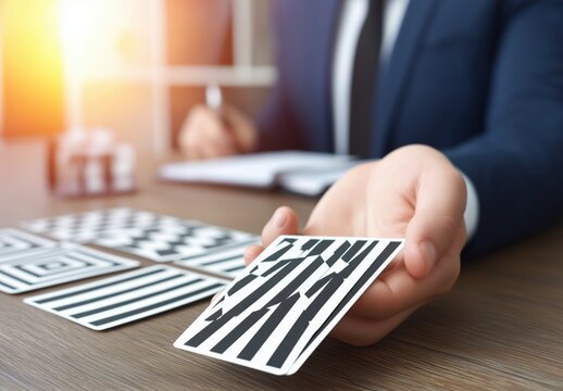 Hand holding visual training cards with high contrast patterns