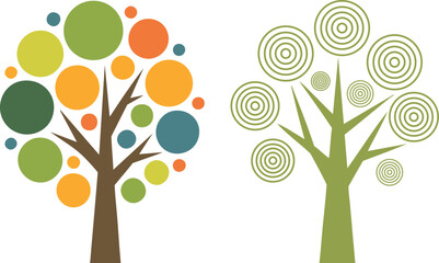 Modern Geometric Tree Illustrations, Abstract Circle Canopy Tree Icons, vector, illustration, silhouette.