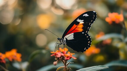 Naklejka premium Colorful butterfly perched on wildflowers in a natural outdoor meadow