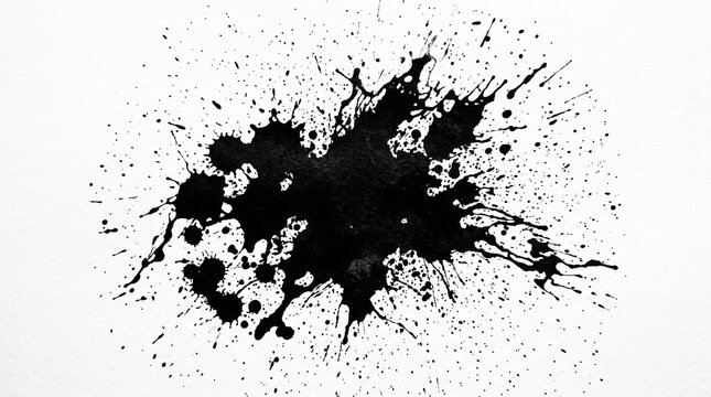 Black Ink Splash on White Background.